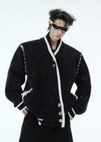 Deconstructed Asymmetrical Placket Sparkle Knit Sweater - COPPING THREADS - ArguE CulturE