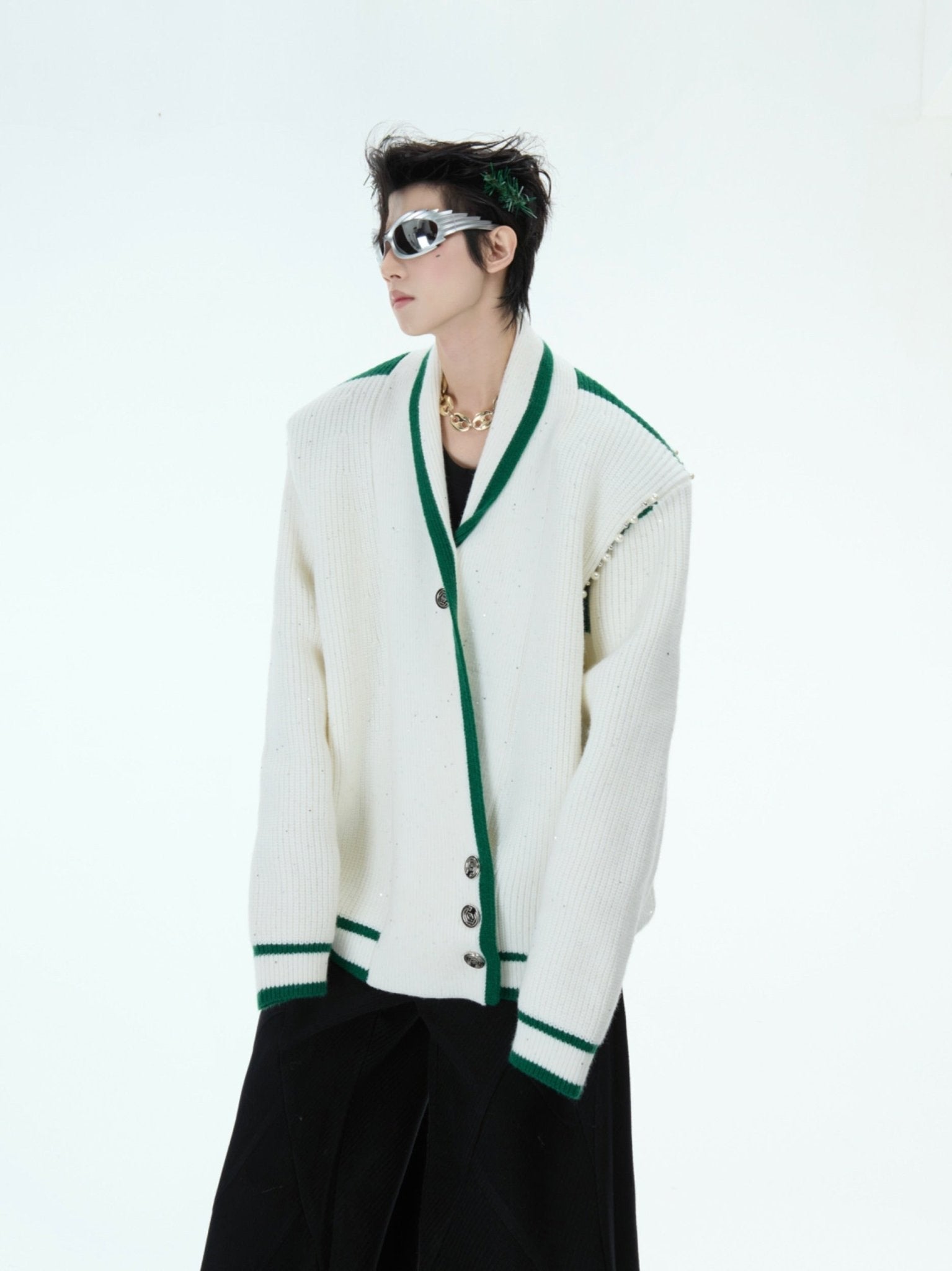 Deconstructed Asymmetrical Placket Sparkle Knit Sweater - COPPING THREADS - ArguE CulturE