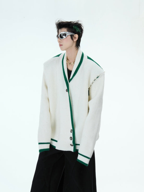 Deconstructed Asymmetrical Placket Sparkle Knit Sweater - COPPING THREADS - ArguE CulturE