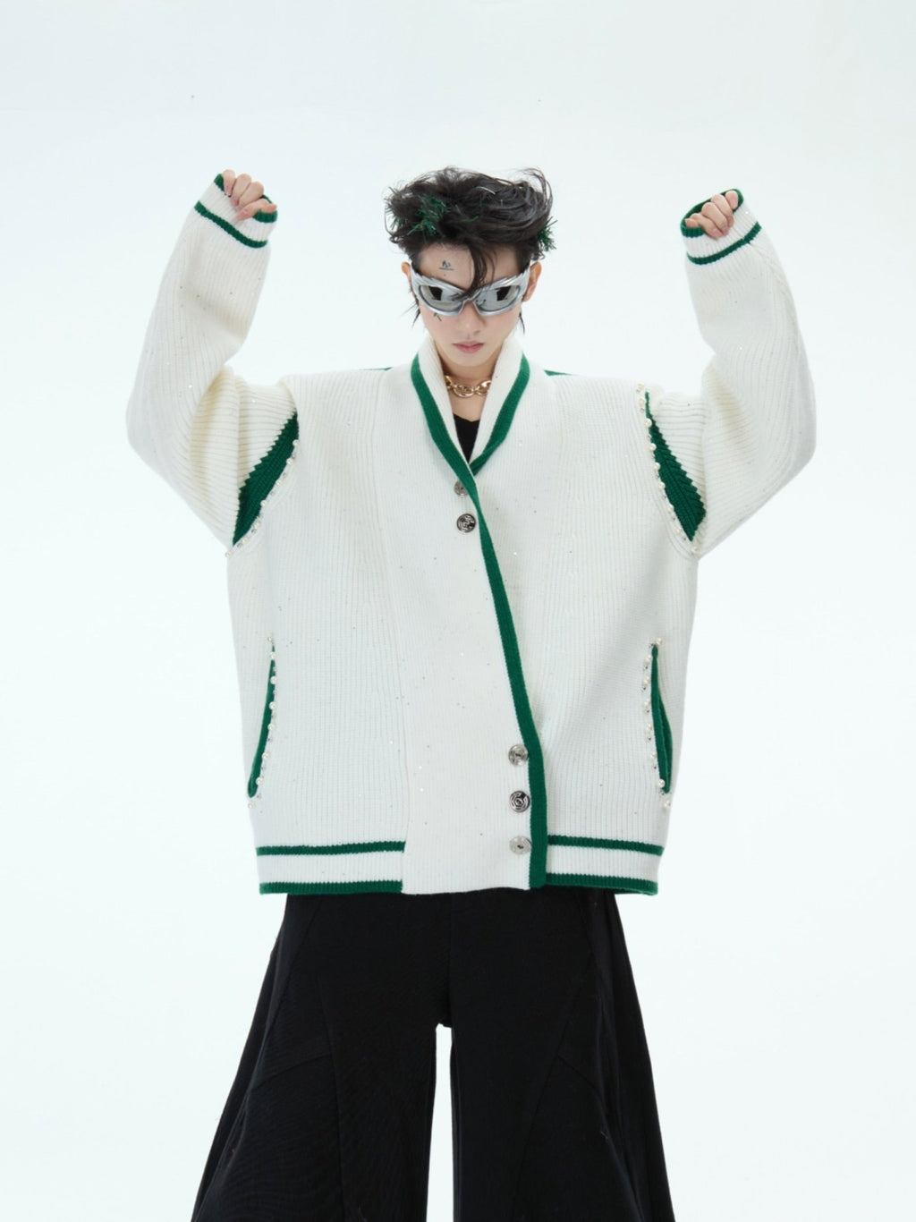 Deconstructed Asymmetrical Placket Sparkle Knit Sweater - COPPING THREADS - ArguE CulturE