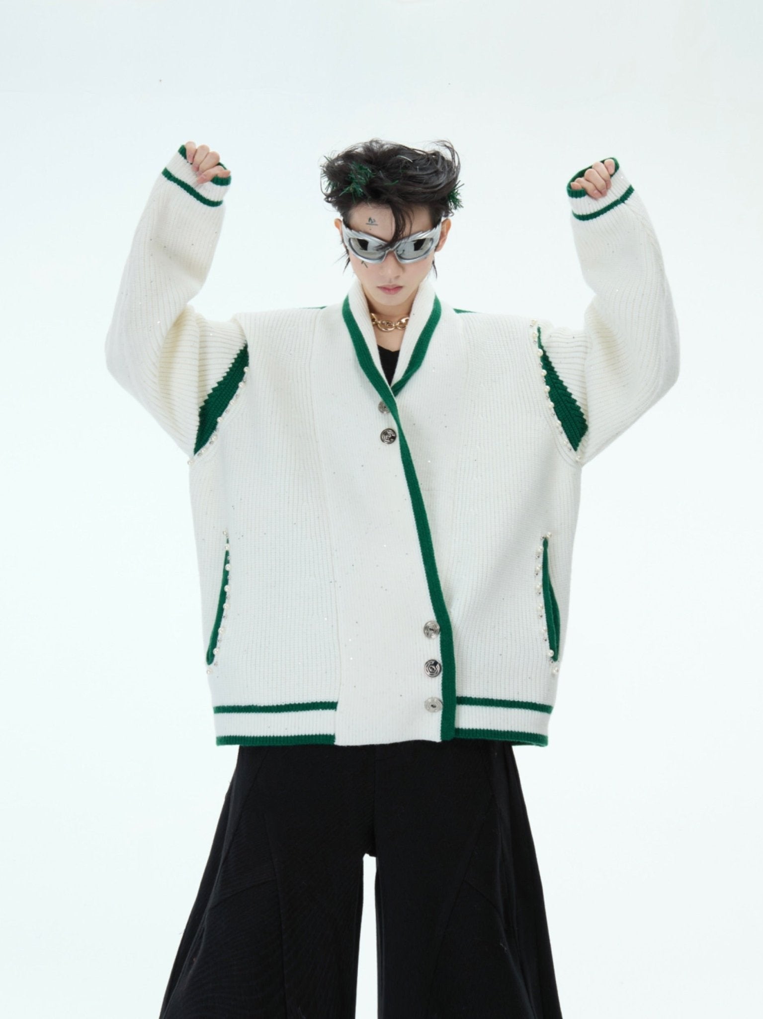 Deconstructed Asymmetrical Placket Sparkle Knit Sweater - COPPING THREADS - ArguE CulturE