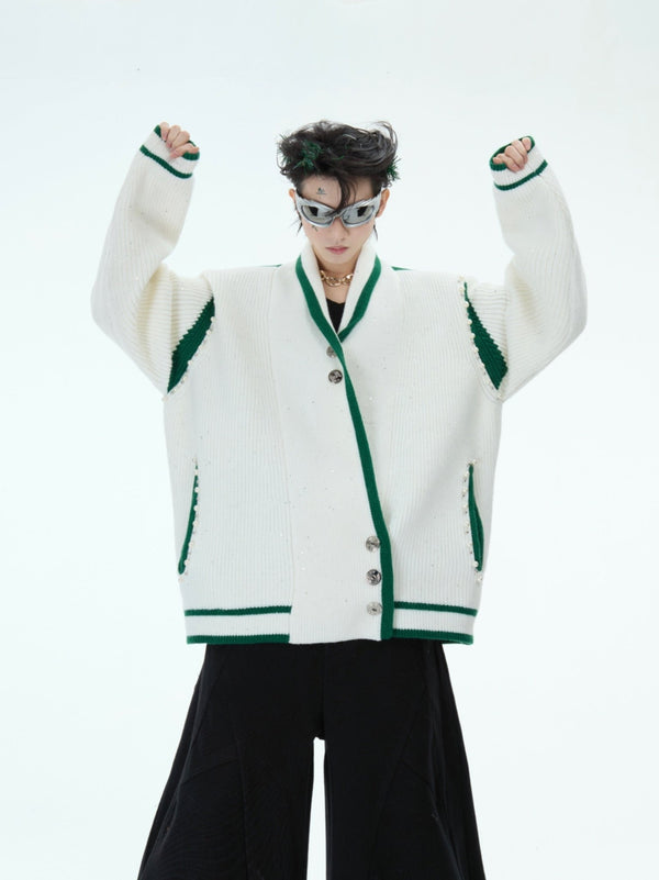 Deconstructed Asymmetrical Placket Sparkle Knit Sweater - COPPING THREADS - ArguE CulturE