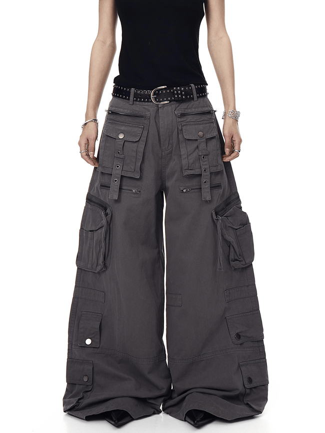 Deconstructed Multi - Pocket Wide - Leg Cargo Pants - COPPING THREADS - CT Select Hover Image