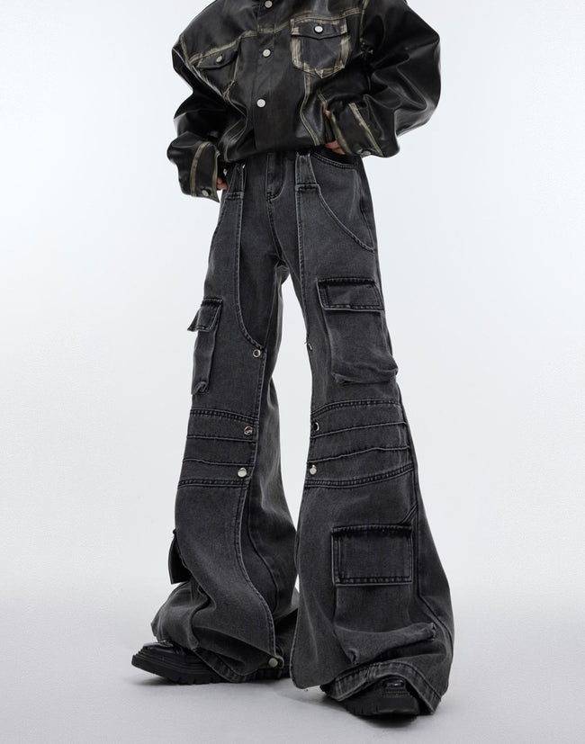 Deconstructed Oversized Pockets Wide-Leg Denim Main Image