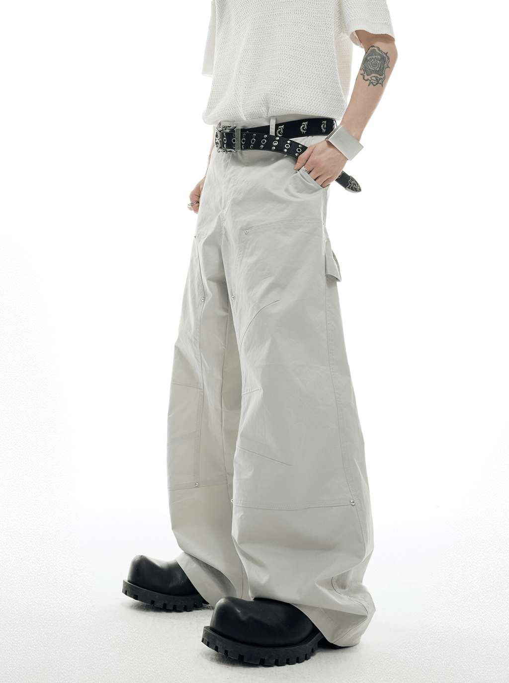 Deconstructed Rivet PU Patchwork Short Sleeve Utility Set - COPPING THREADS - ArguE CulturE