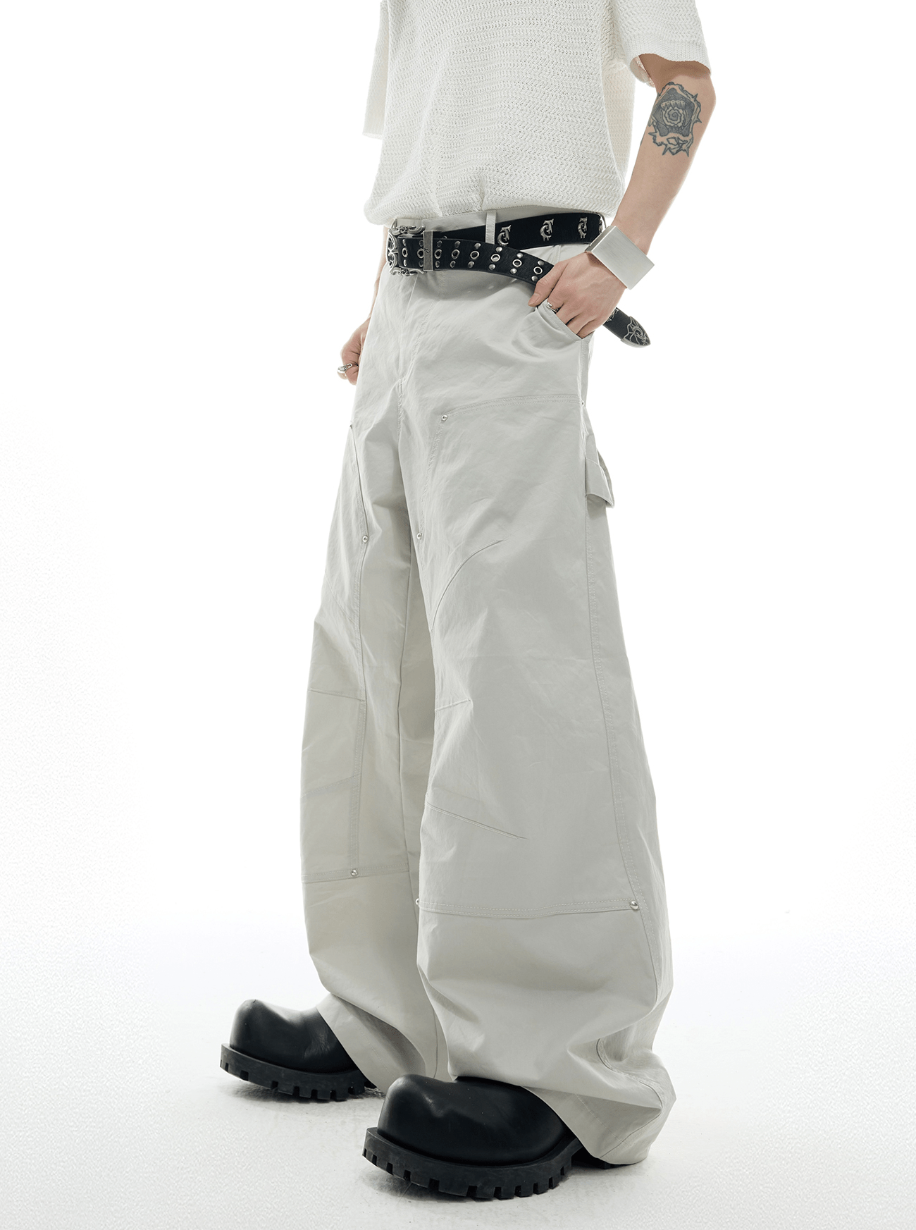 Deconstructed Rivet PU Patchwork Short Sleeve Utility Set - COPPING THREADS - ArguE CulturE