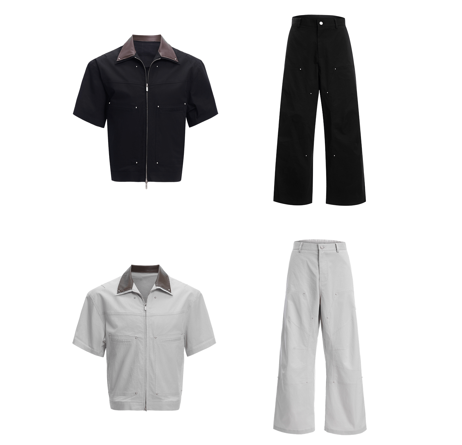 Deconstructed Rivet PU Patchwork Short Sleeve Utility Set - COPPING THREADS - ArguE CulturE