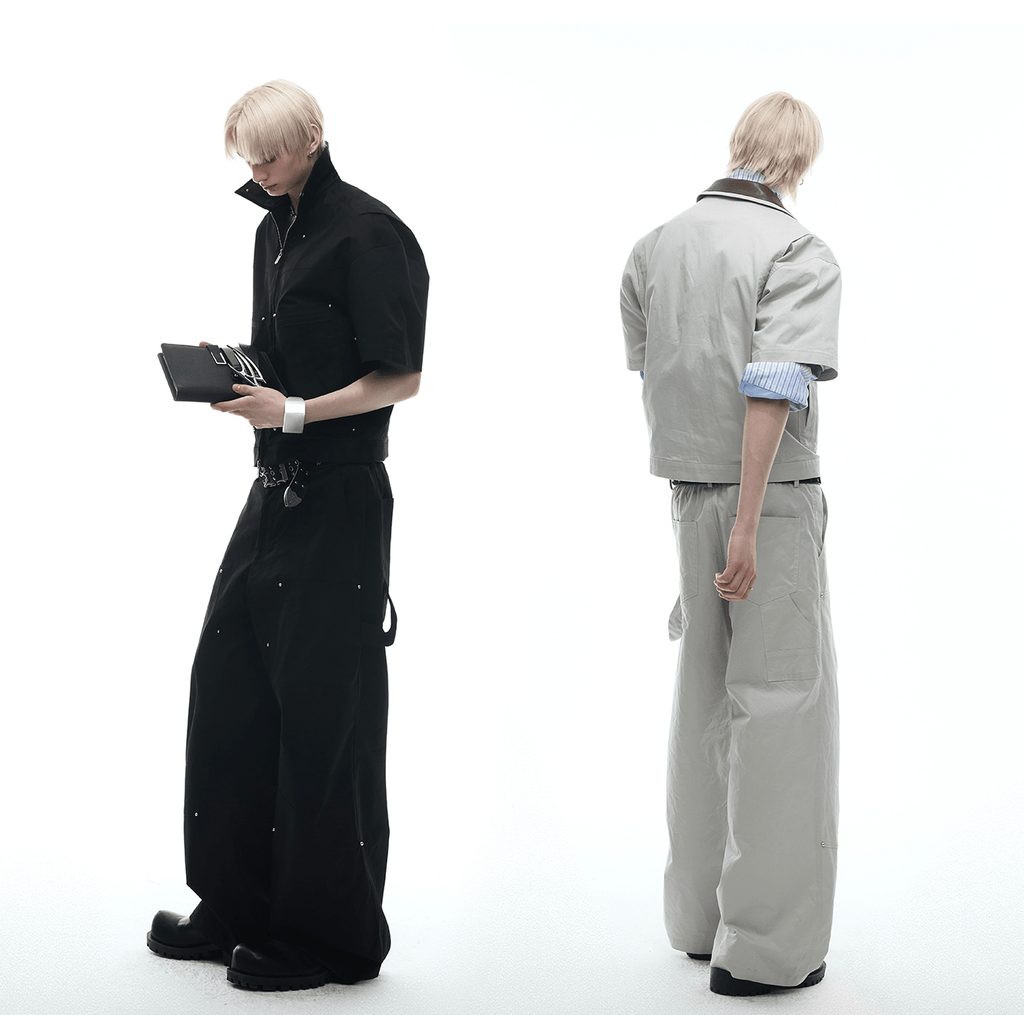 Deconstructed Rivet PU Patchwork Short Sleeve Utility Set - COPPING THREADS - ArguE CulturE