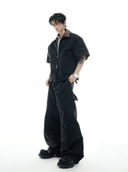 Deconstructed Rivet PU Patchwork Short Sleeve Utility Set - COPPING THREADS - ArguE CulturE