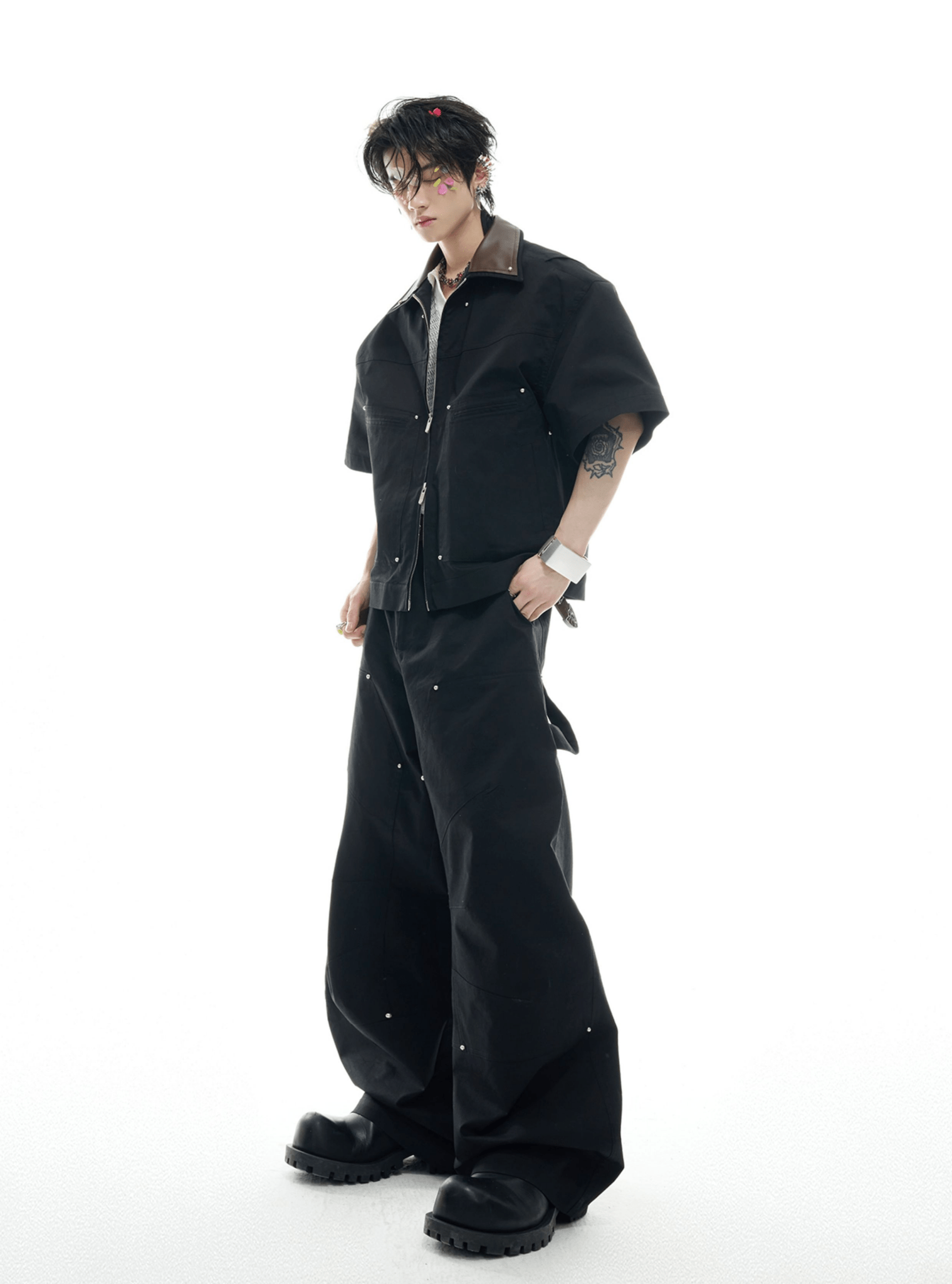 Deconstructed Rivet PU Patchwork Short Sleeve Utility Set - COPPING THREADS - ArguE CulturE