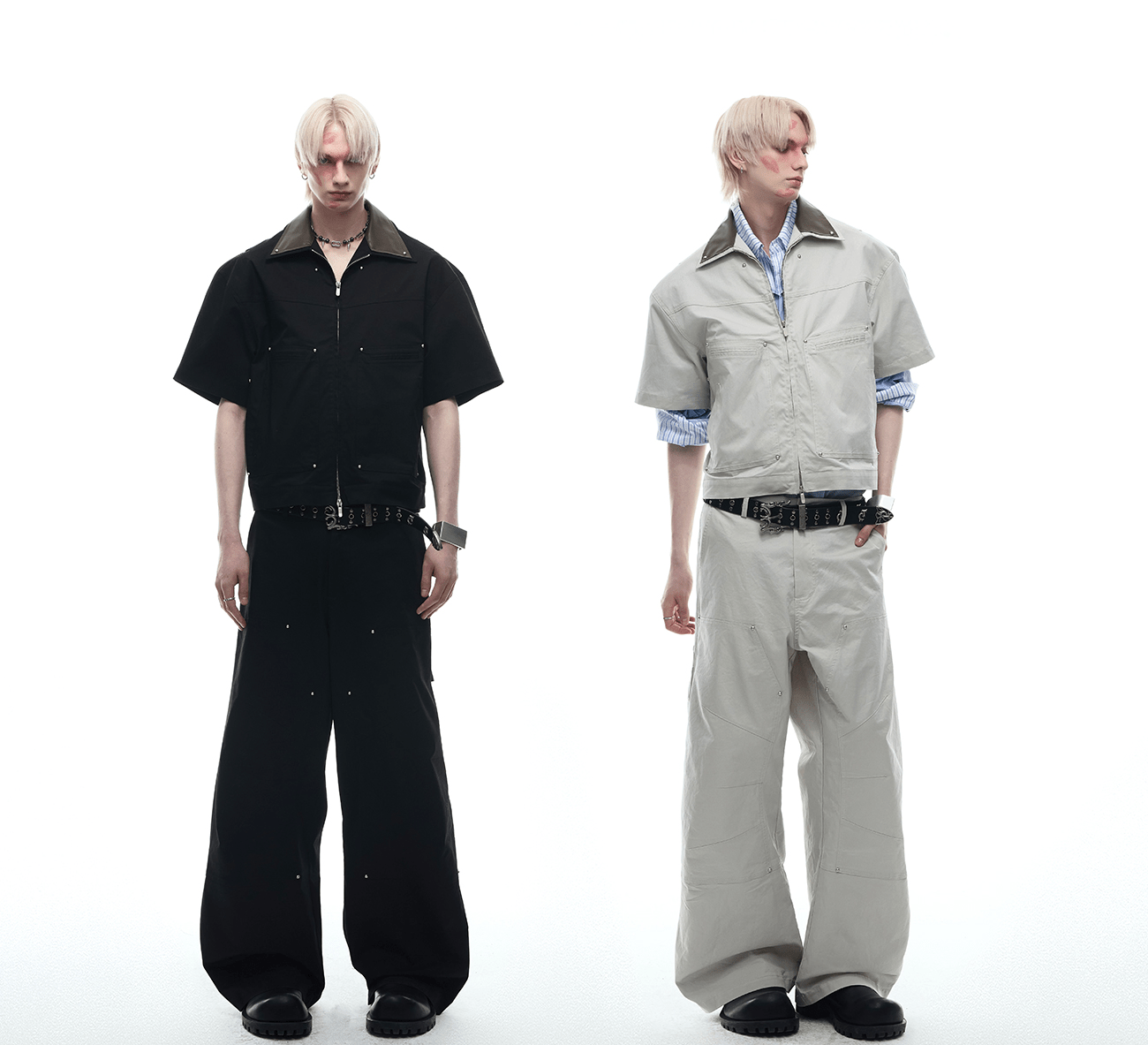 Deconstructed Rivet PU Patchwork Short Sleeve Utility Set - COPPING THREADS - ArguE CulturE
