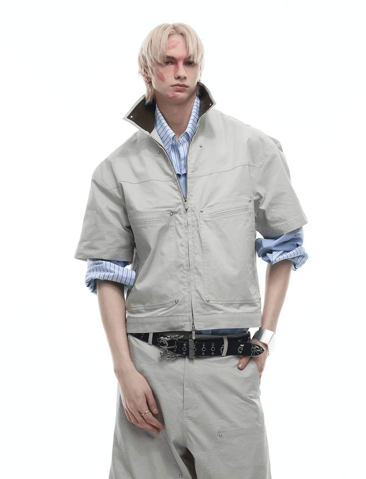 Deconstructed Rivet PU Patchwork Short Sleeve Utility Set - COPPING THREADS - ArguE CulturE Main image