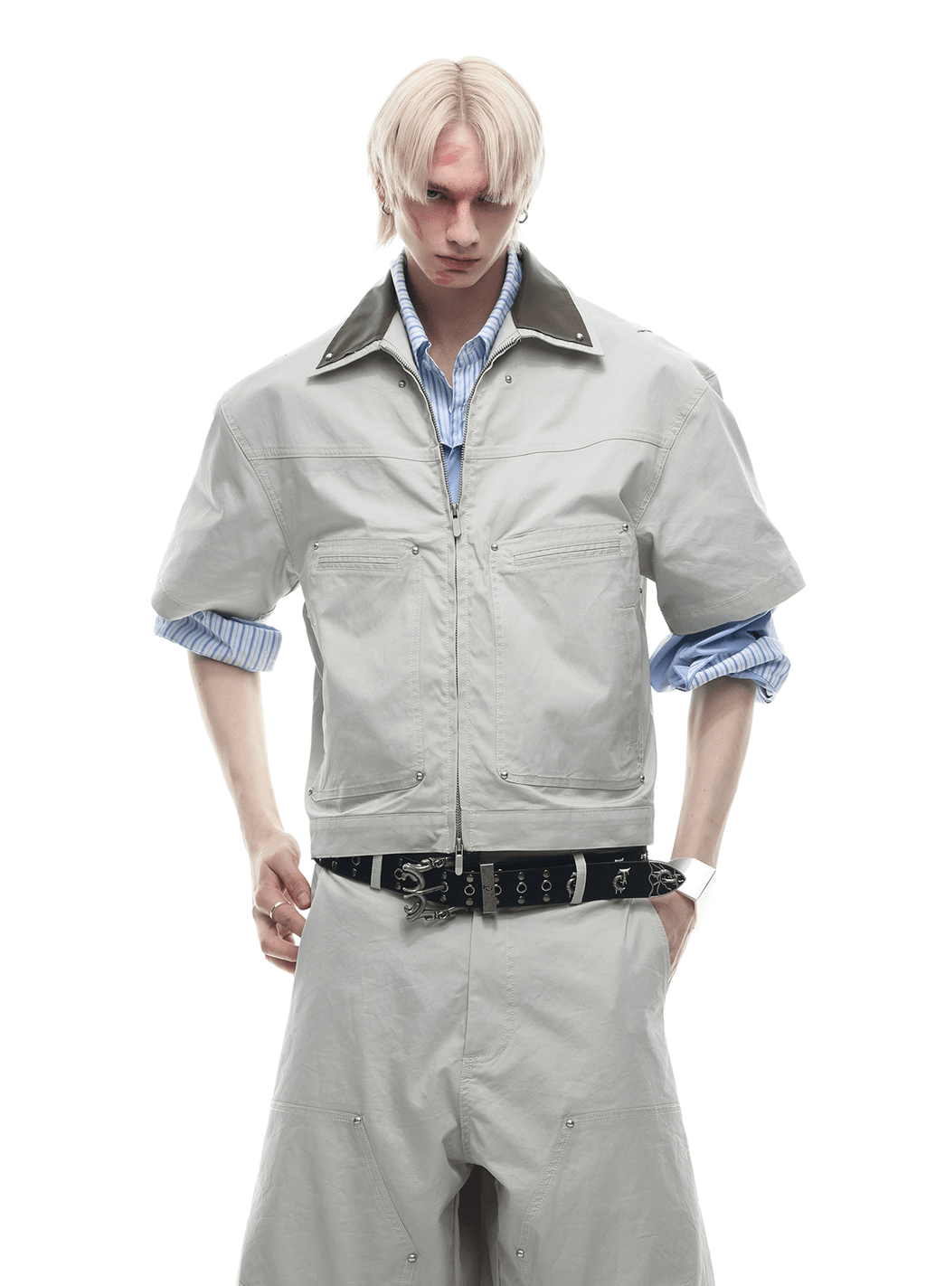 Deconstructed Rivet PU Patchwork Short Sleeve Utility Set - COPPING THREADS - ArguE CulturE