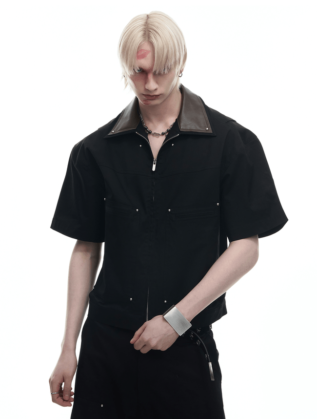 Deconstructed Rivet PU Patchwork Short Sleeve Utility Set - COPPING THREADS - ArguE CulturE Hover Image
