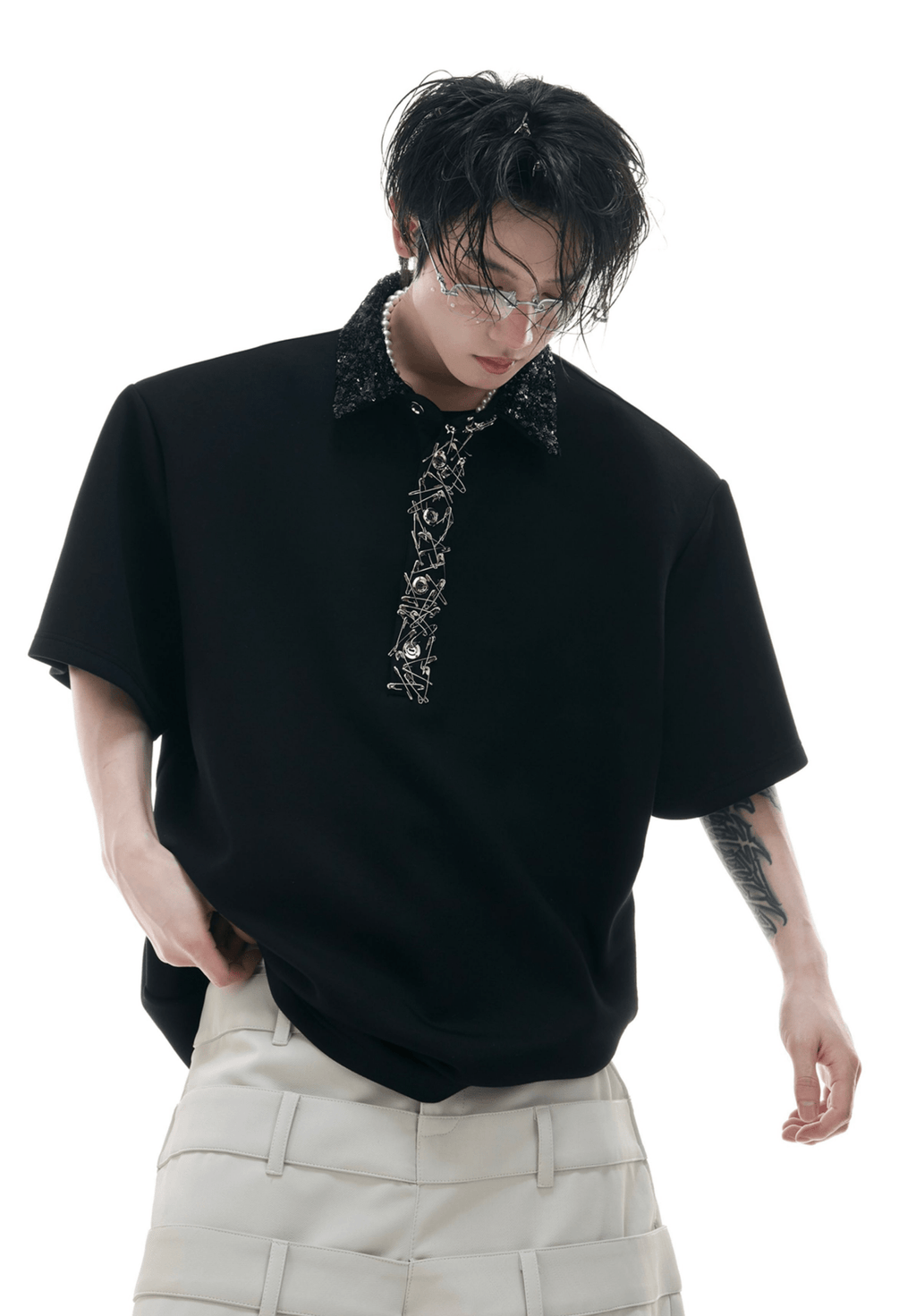 Deconstructed Safety Pin Polo Shirt - COPPING THREADS - ArguE CulturE