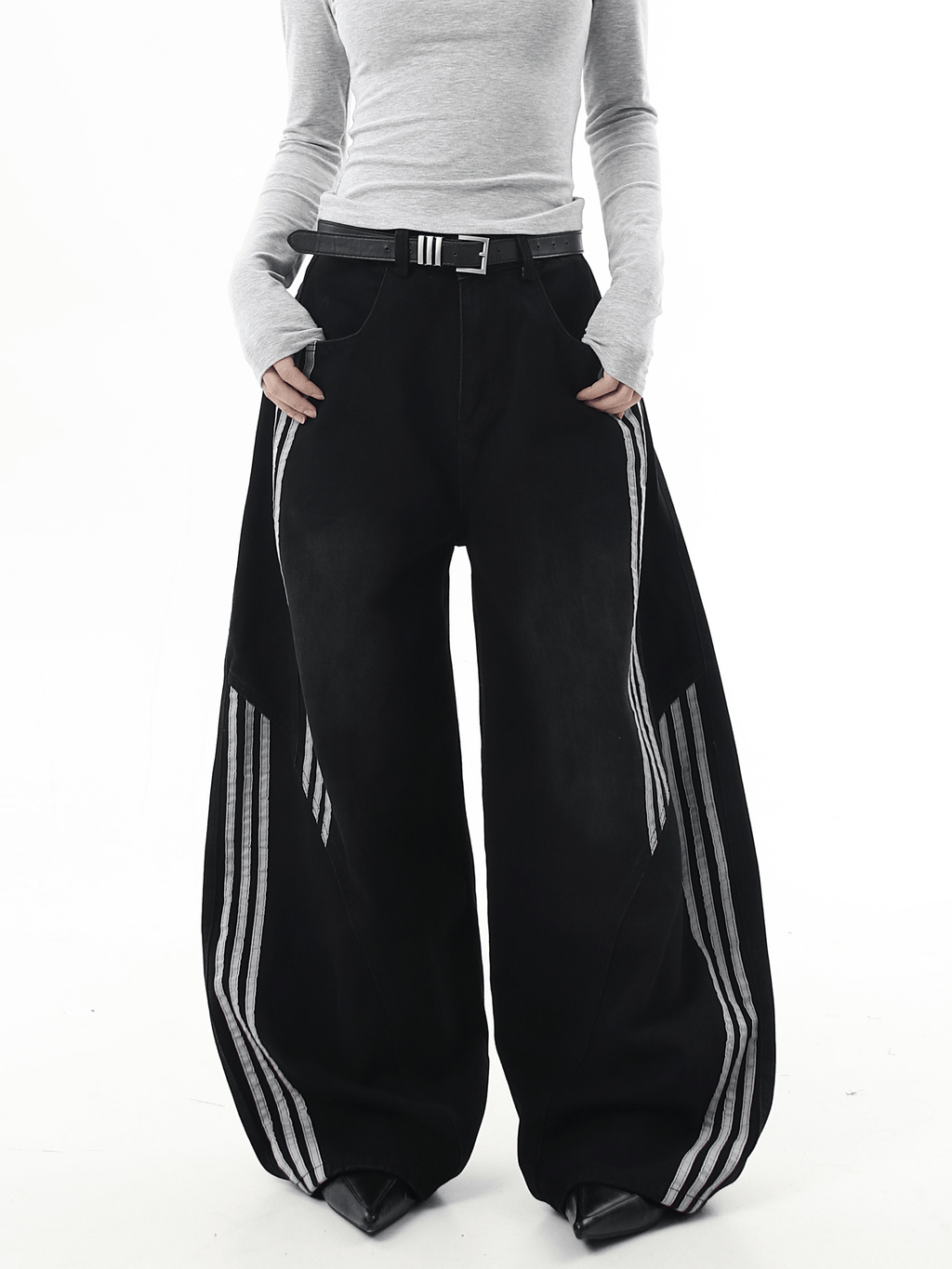 Deconstructed Triple‑Stripe Wide‑Leg Jeans - COPPING THREADS - CT Select