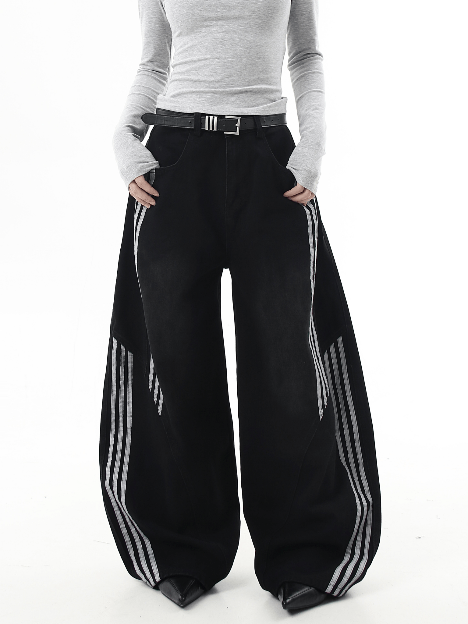 Deconstructed Triple‑Stripe Wide‑Leg Jeans - COPPING THREADS - CT Select