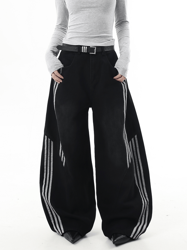 Deconstructed Triple‑Stripe Wide‑Leg Jeans - COPPING THREADS - CT Select