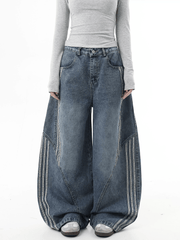 Deconstructed Triple‑Stripe Wide‑Leg Jeans - COPPING THREADS - CT Select