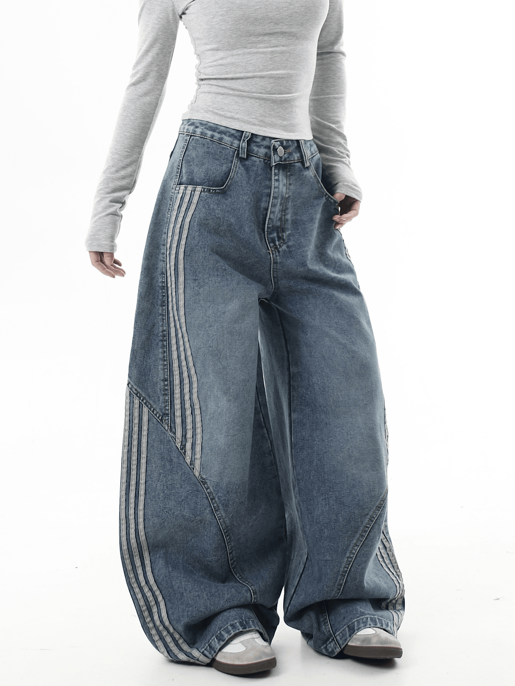 Deconstructed Triple‑Stripe Wide‑Leg Jeans - COPPING THREADS - CT Select