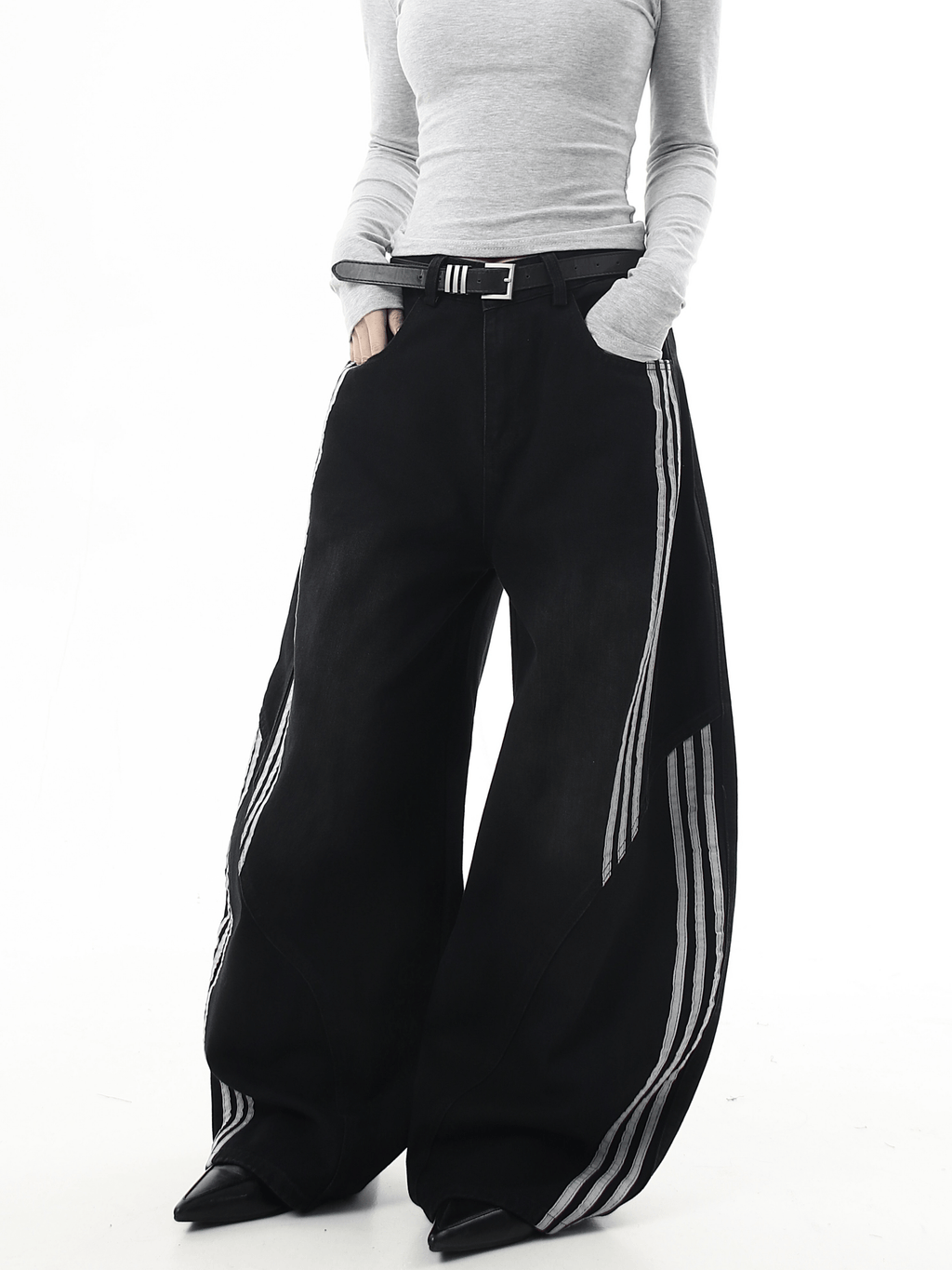 Deconstructed Triple‑Stripe Wide‑Leg Jeans - COPPING THREADS - CT Select