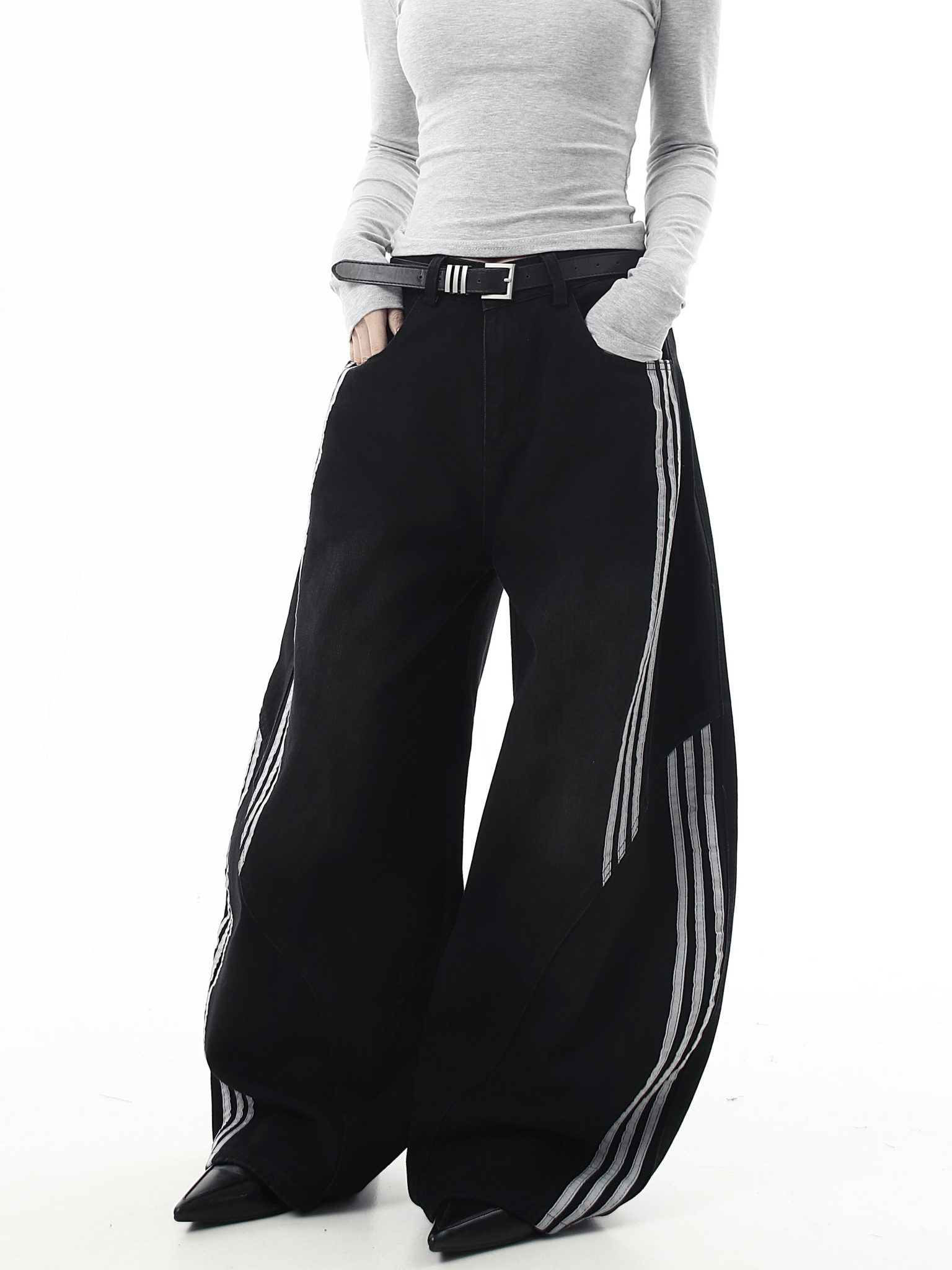 Deconstructed Triple‑Stripe Wide‑Leg Jeans - COPPING THREADS - CT Select