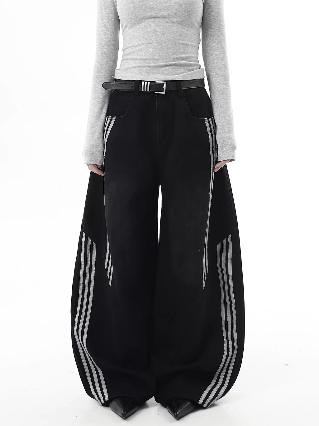 Deconstructed Triple‑Stripe Wide‑Leg Jeans - COPPING THREADS - CT Select