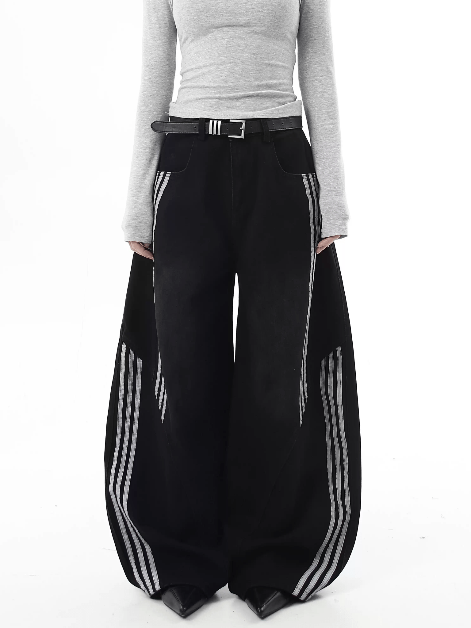 Deconstructed Triple‑Stripe Wide‑Leg Jeans - COPPING THREADS - CT Select