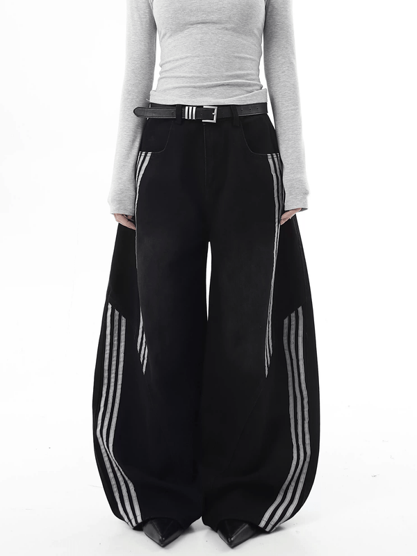 Deconstructed Triple‑Stripe Wide‑Leg Jeans - COPPING THREADS - CT Select