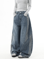 Deconstructed Triple‑Stripe Wide‑Leg Jeans - COPPING THREADS - CT Select