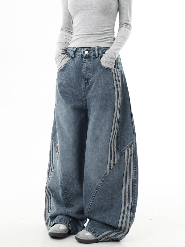 Deconstructed Triple‑Stripe Wide‑Leg Jeans - COPPING THREADS - CT Select