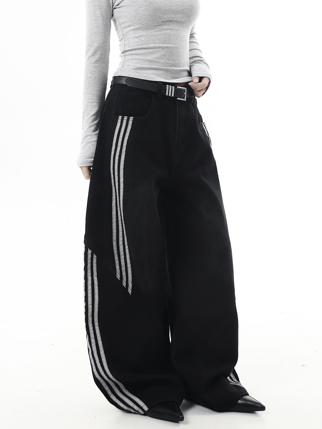 Deconstructed Triple‑Stripe Wide‑Leg Jeans - COPPING THREADS - CT Select