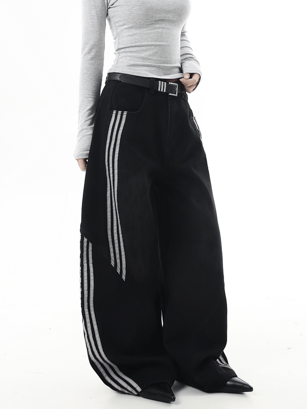 Deconstructed Triple‑Stripe Wide‑Leg Jeans - COPPING THREADS - CT Select