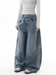 Deconstructed Triple‑Stripe Wide‑Leg Jeans - COPPING THREADS - CT Select