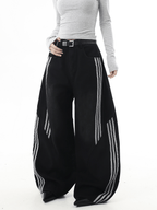 Deconstructed Triple‑Stripe Wide‑Leg Jeans - COPPING THREADS - CT Select