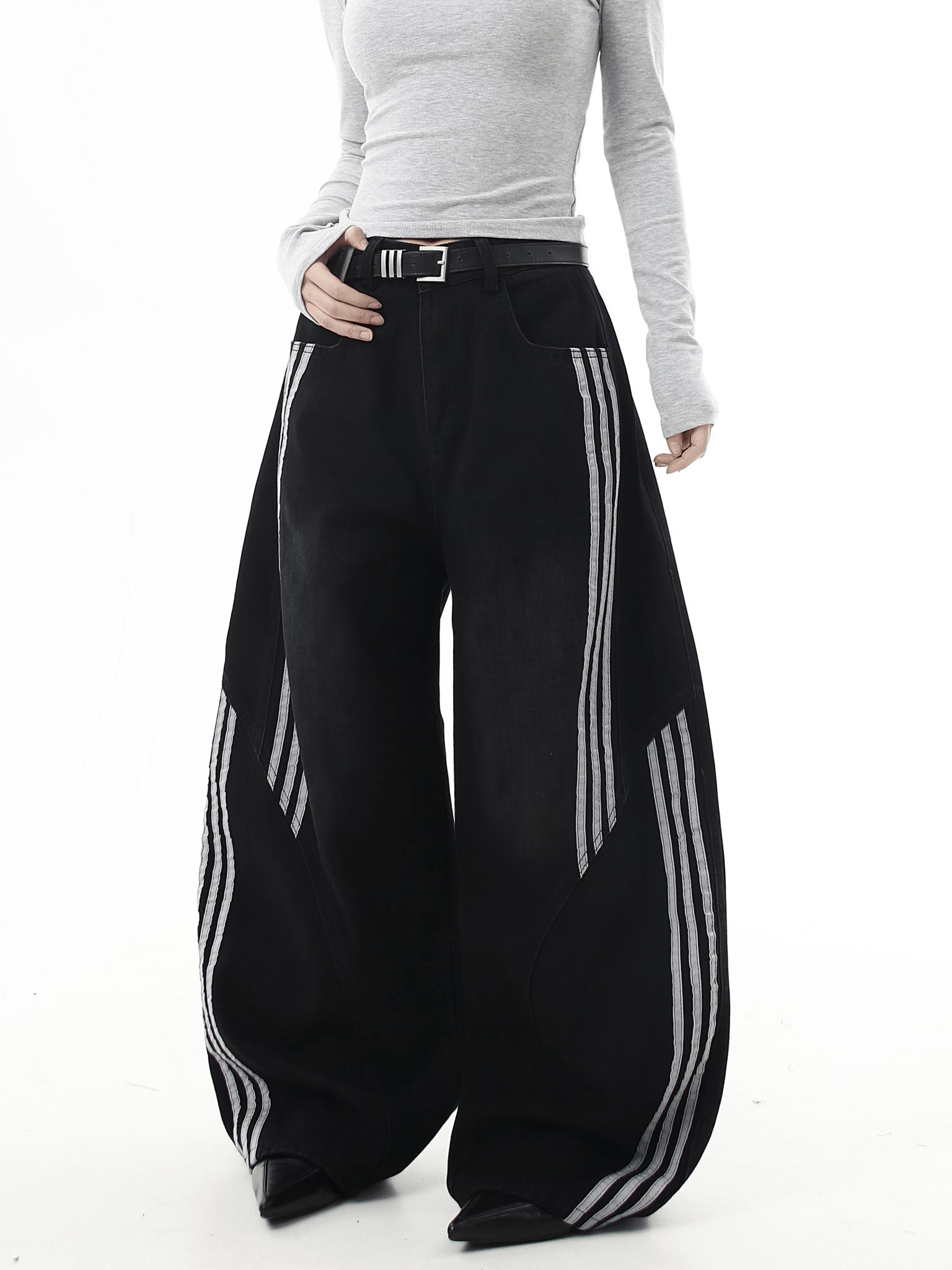 Deconstructed Triple‑Stripe Wide‑Leg Jeans - COPPING THREADS - CT Select