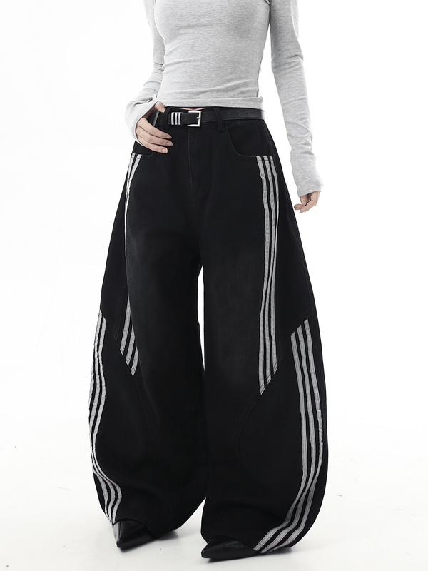 Deconstructed Triple‑Stripe Wide‑Leg Jeans - COPPING THREADS - CT Select