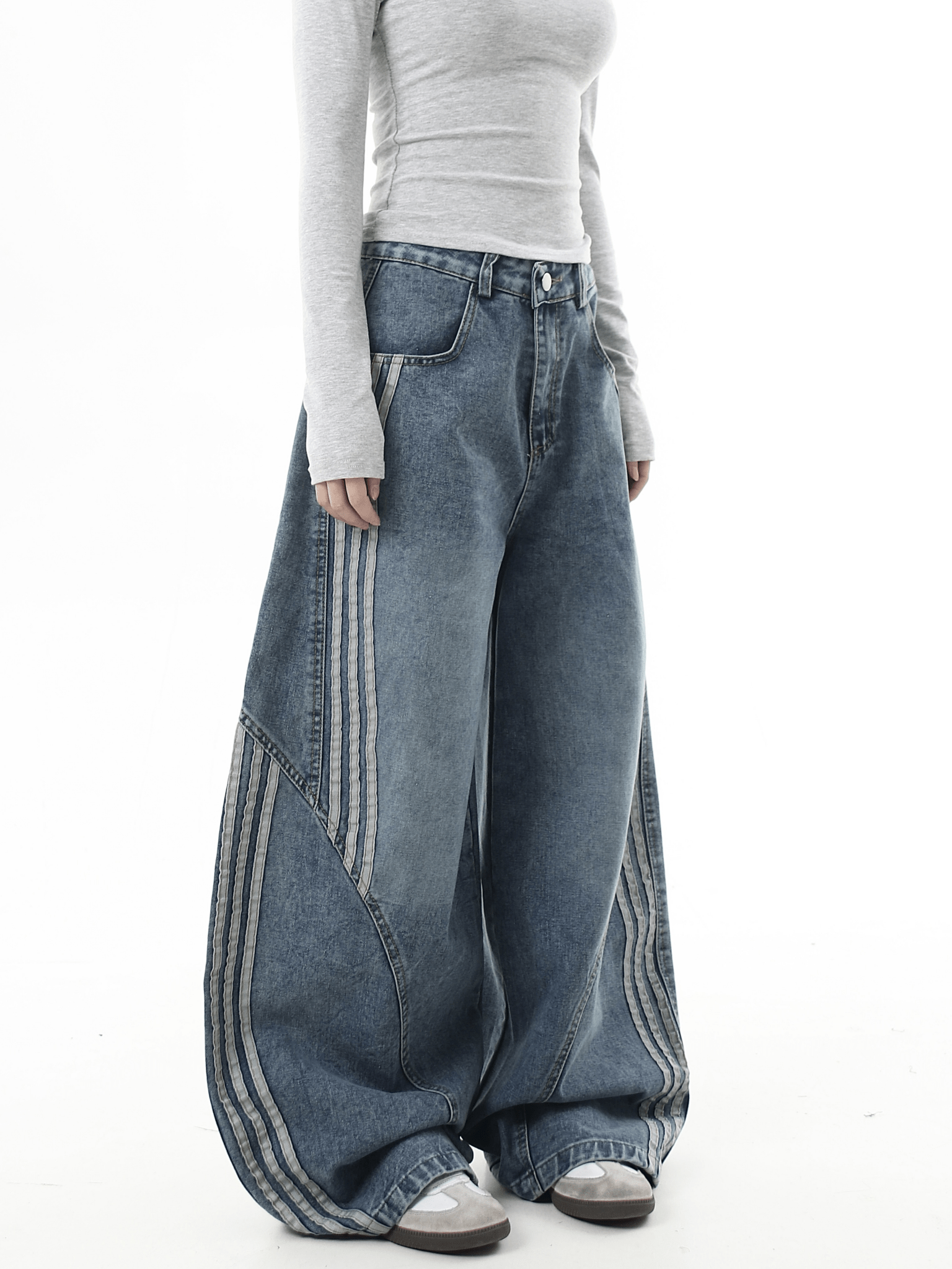 Deconstructed Triple‑Stripe Wide‑Leg Jeans - COPPING THREADS - CT Select