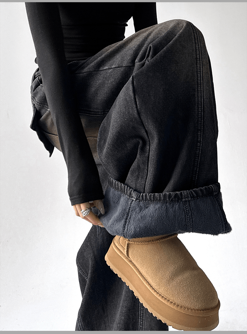 Deconstructed Wash Fleece - Lined Wide - Leg Jeans - COPPING THREADS - CT Select
