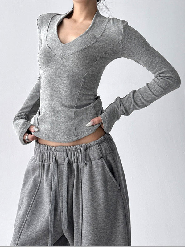 Deep V-Neck Fitted Long-Sleeve Top - CT231152 - COPPING THREADS - CT ORIGINALS