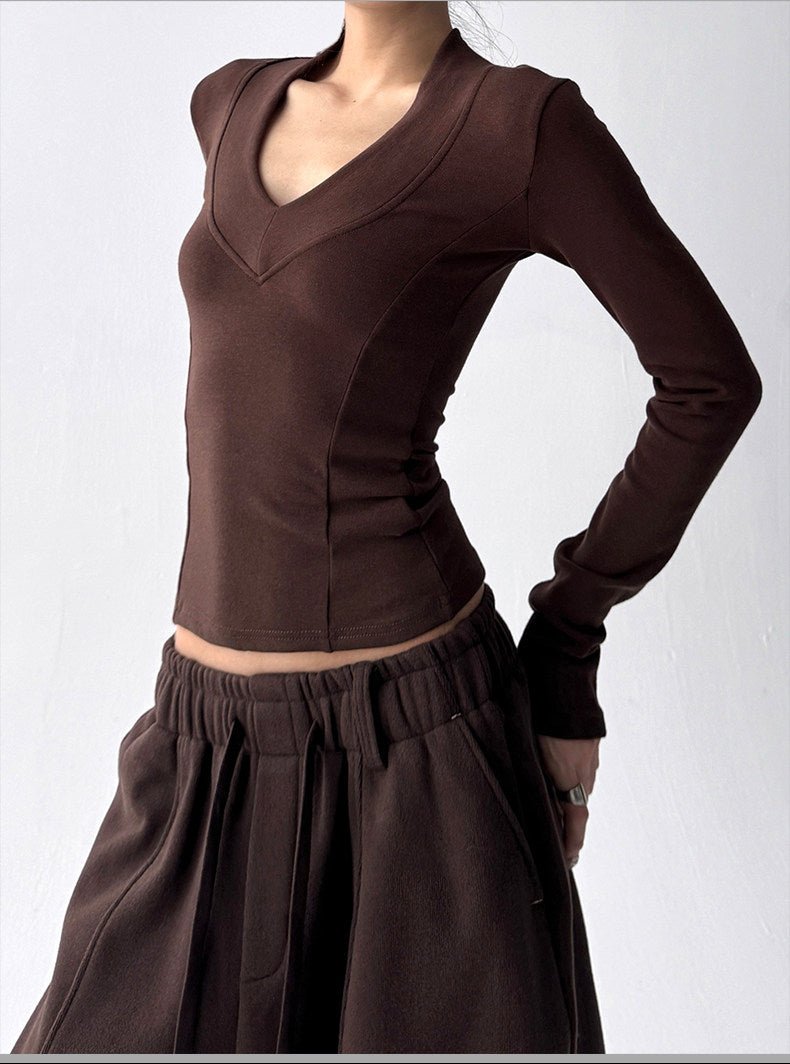 Deep V-Neck Fitted Long-Sleeve Top - CT231152 - COPPING THREADS - CT ORIGINALS
