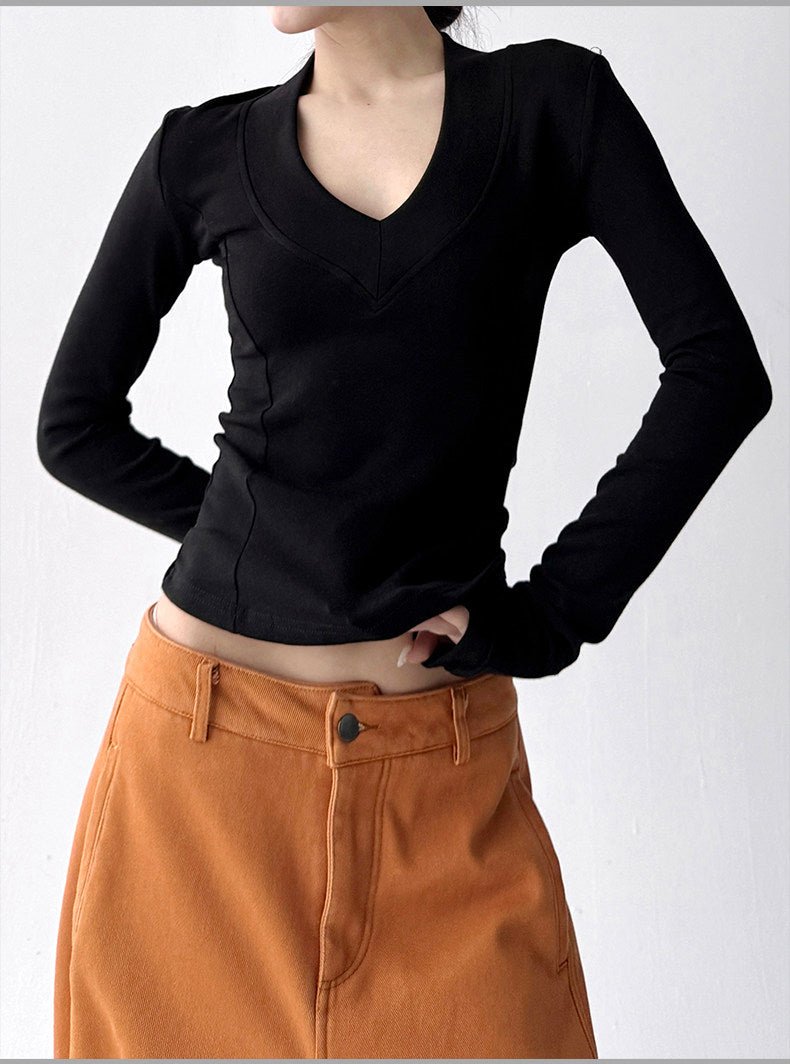 Deep V-Neck Fitted Long-Sleeve Top - CT231152 - COPPING THREADS - CT ORIGINALS