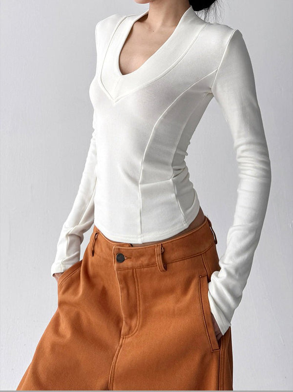 Deep V-Neck Fitted Long-Sleeve Top - CT231152 - COPPING THREADS - CT ORIGINALS