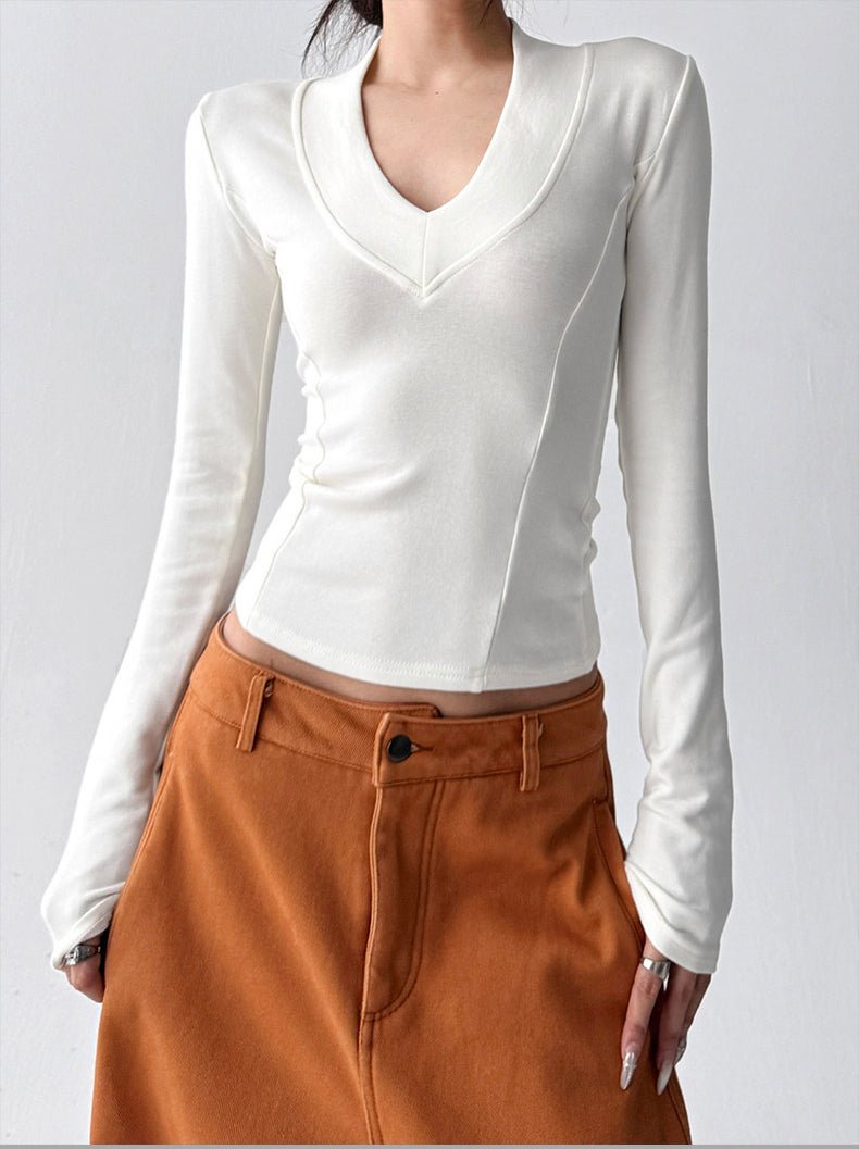 Deep V-Neck Fitted Long-Sleeve Top - CT231152 - COPPING THREADS - CT ORIGINALS