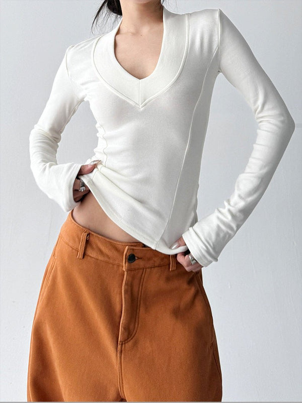 Deep V-Neck Fitted Long-Sleeve Top - CT231152 - COPPING THREADS - CT ORIGINALS