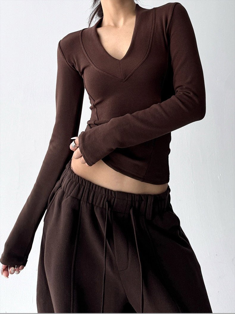 Deep V-Neck Fitted Long-Sleeve Top - CT231152 - COPPING THREADS - CT ORIGINALS