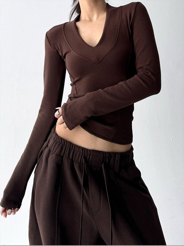 Deep V-Neck Fitted Long-Sleeve Top - CT231152 - COPPING THREADS - CT ORIGINALS