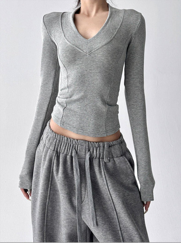 Deep V-Neck Fitted Long-Sleeve Top - CT231152 - COPPING THREADS - CT ORIGINALS