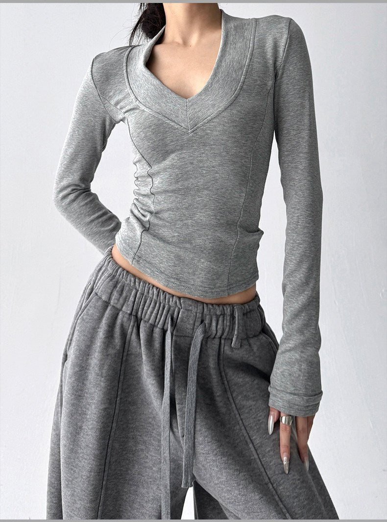 Deep V-Neck Fitted Long-Sleeve Top - CT231152 - COPPING THREADS - CT ORIGINALS