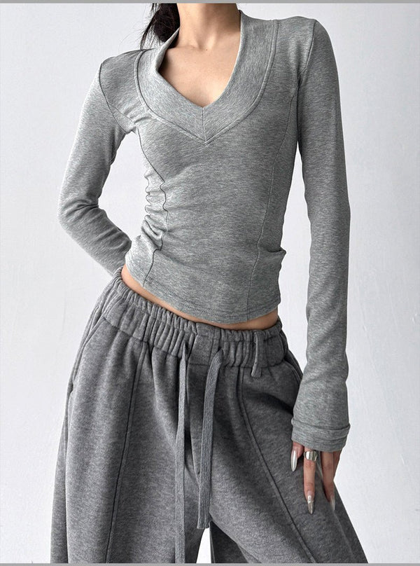 Deep V-Neck Fitted Long-Sleeve Top - CT231152 - COPPING THREADS - CT ORIGINALS